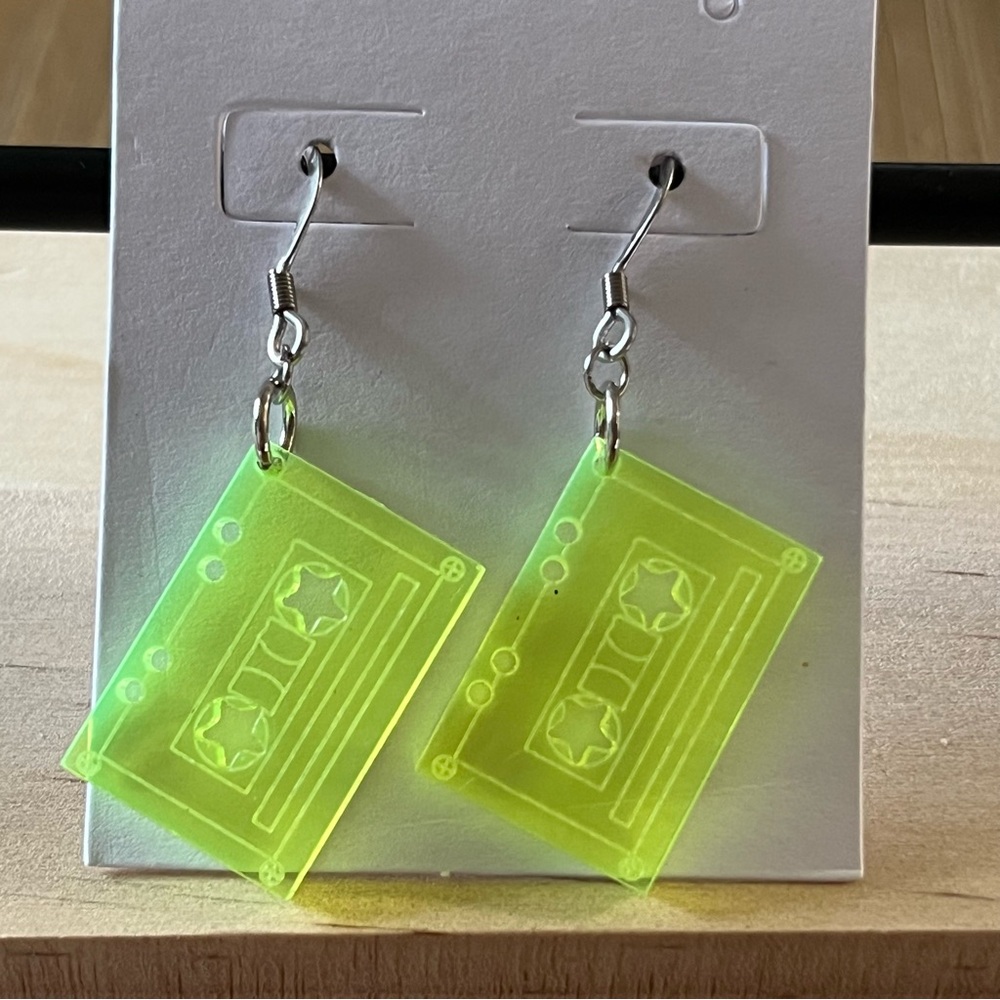 Neon Retro Cassette Tape Earrings - Stainless Steel - Nickel Free